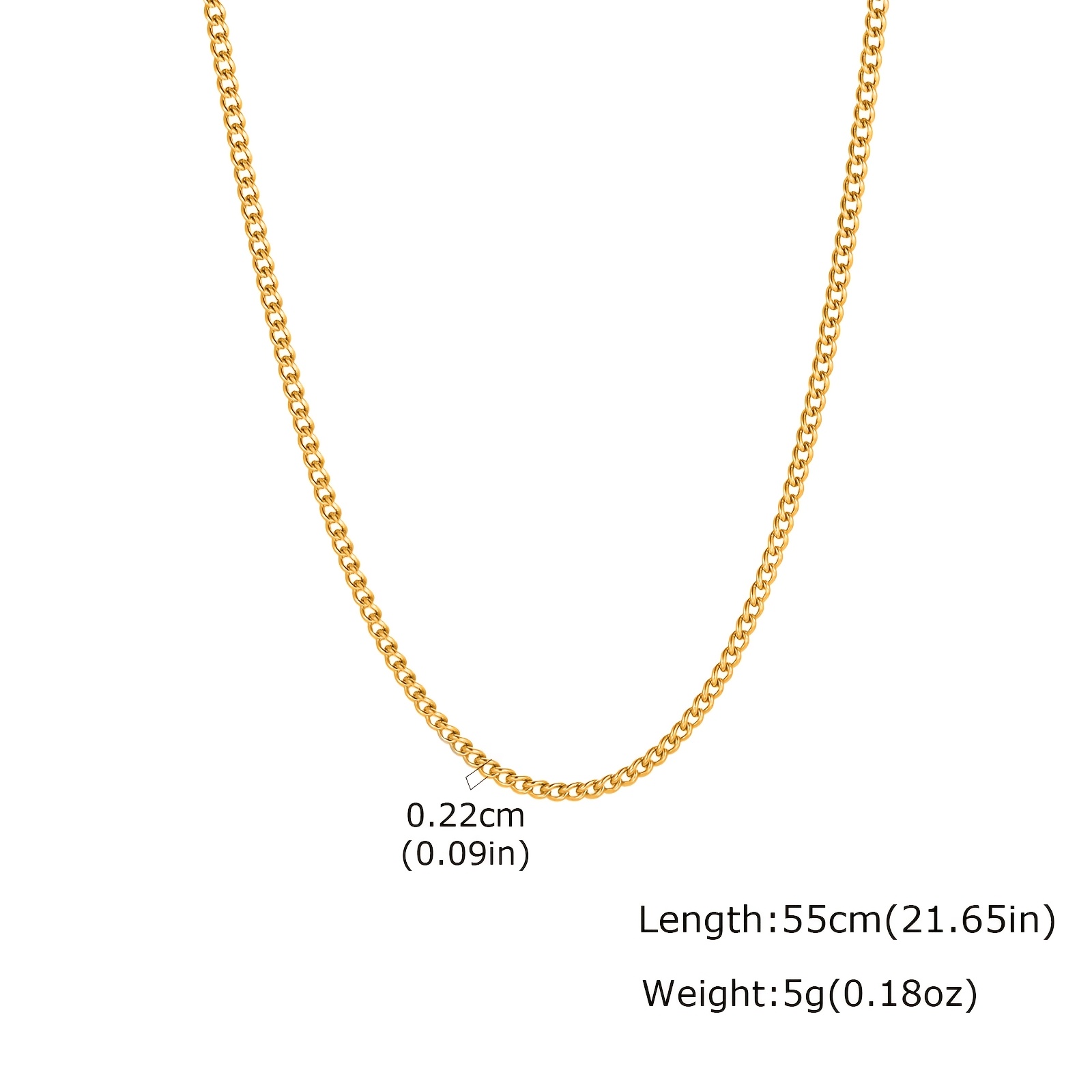 TEMU 1pc Collar con Cadena Lateral Hip-Hop Chapado en Oro 18K de 45-80Cm con Opcional, Acero Inoxidable 304 304 304 Chapado en Oro 18K, Decolora,