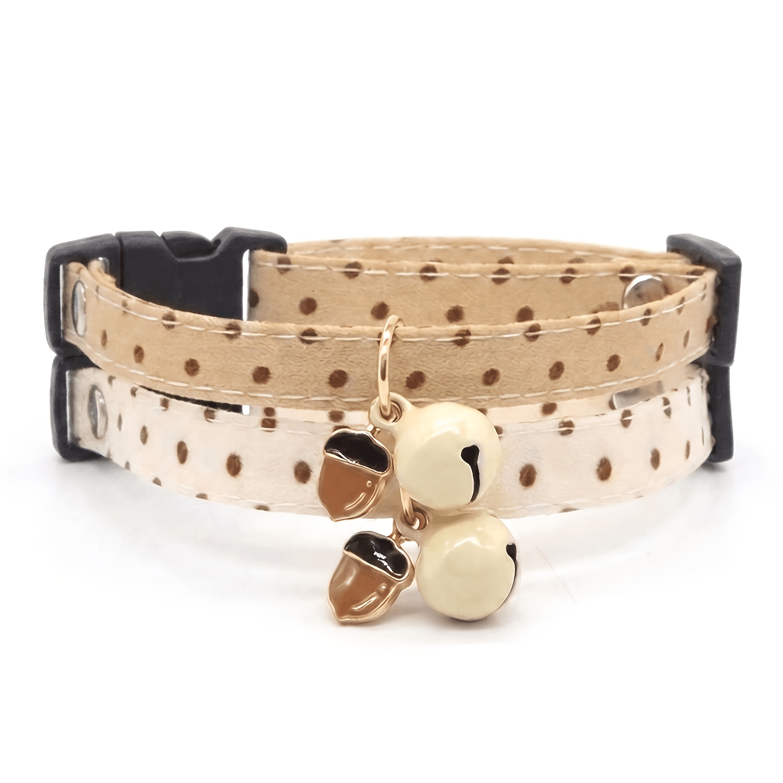 TEMU 2pcs Polka Dot Cat Collar Set With Pendant And Bell, Cute Soft Adjustable Kitten Neckband, Khaki And Cream Pet Accessory Set, Without Battery