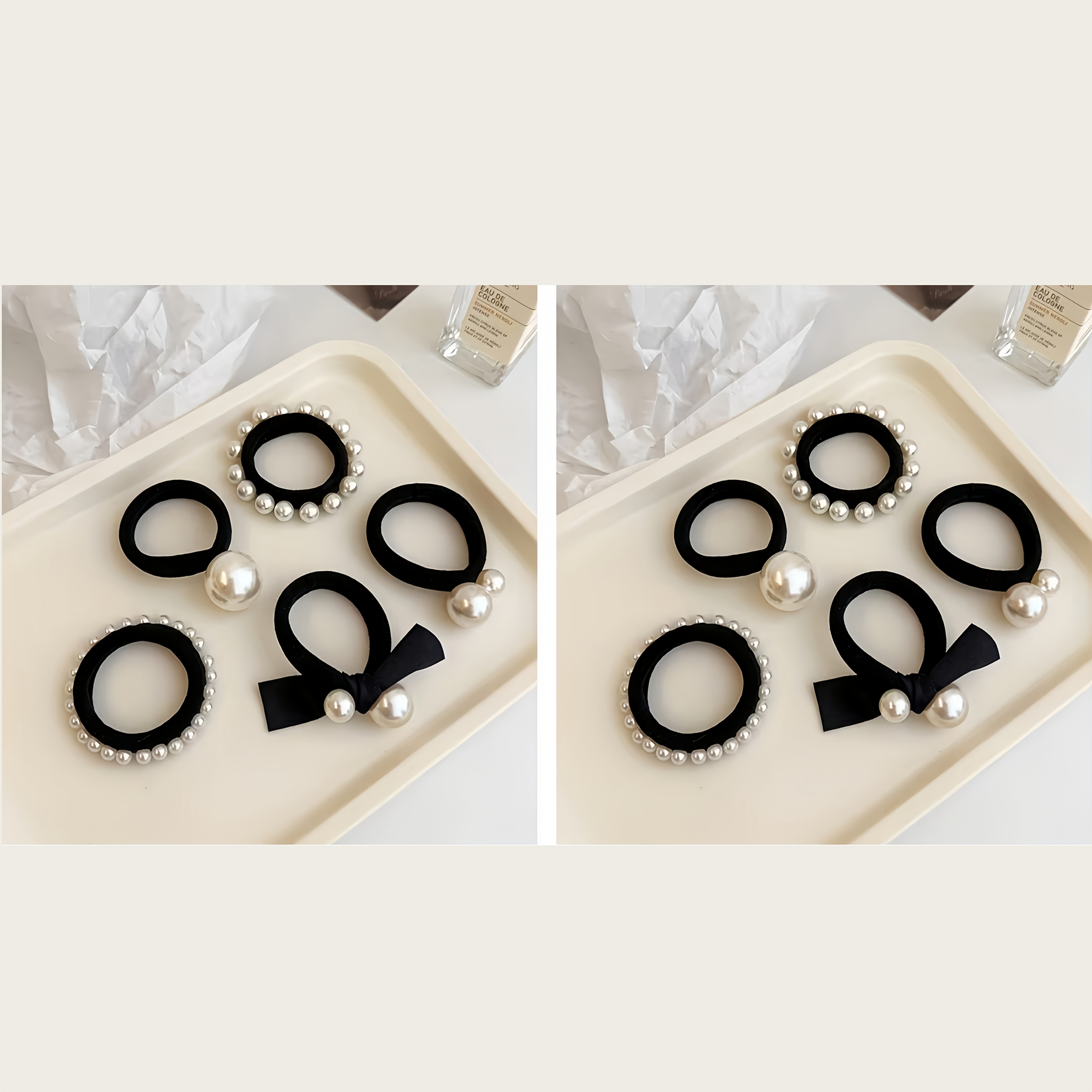 TEMU 10pcs Fashion Women's Hair Ties - Made Of High-elastic Thick Seamless Fabric, Featuring Trendy Bow And Pearl Details - Suitable For Teens And