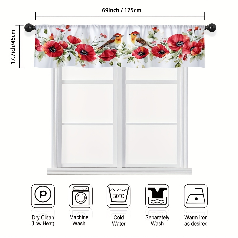 TEMU 1pc Flowers And Birds Curtain â Perfect For Holiday Decorations. Great For Short Windows In CafÃ©s, Living Rooms, Kitchens, And Bedrooms. From