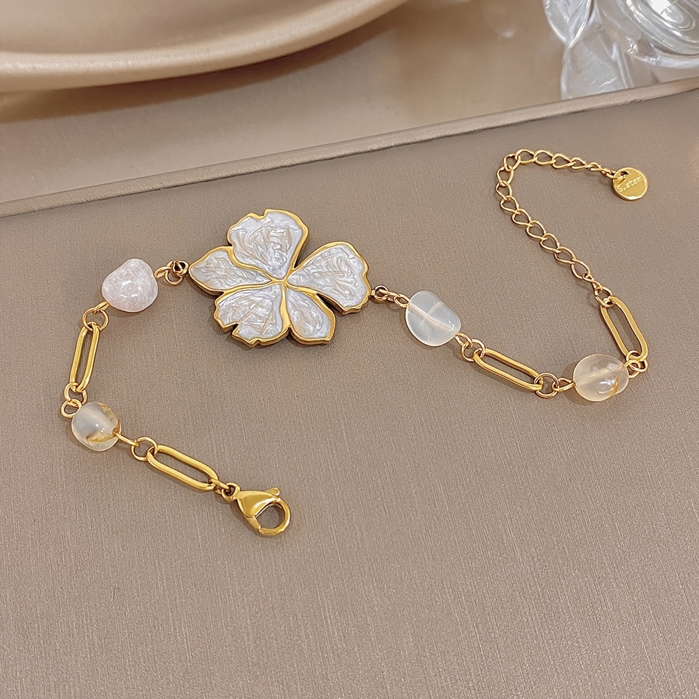 Elegant Drip Oil Flower Natural Stone Bracelet, Unisex