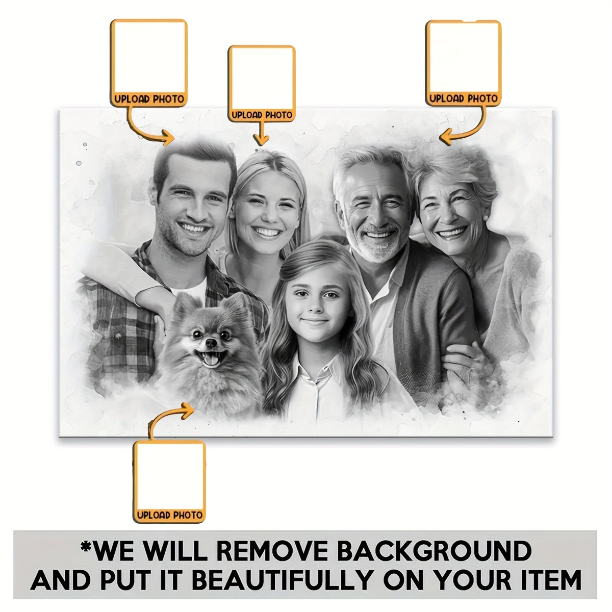 TEMU 2d Flat, 2d Flat, 2d Flat 2d/flat 1pc Custom Family Commemorative Painting - Personalized Black And White , Featuring Multi- Photos, Souvenirs,