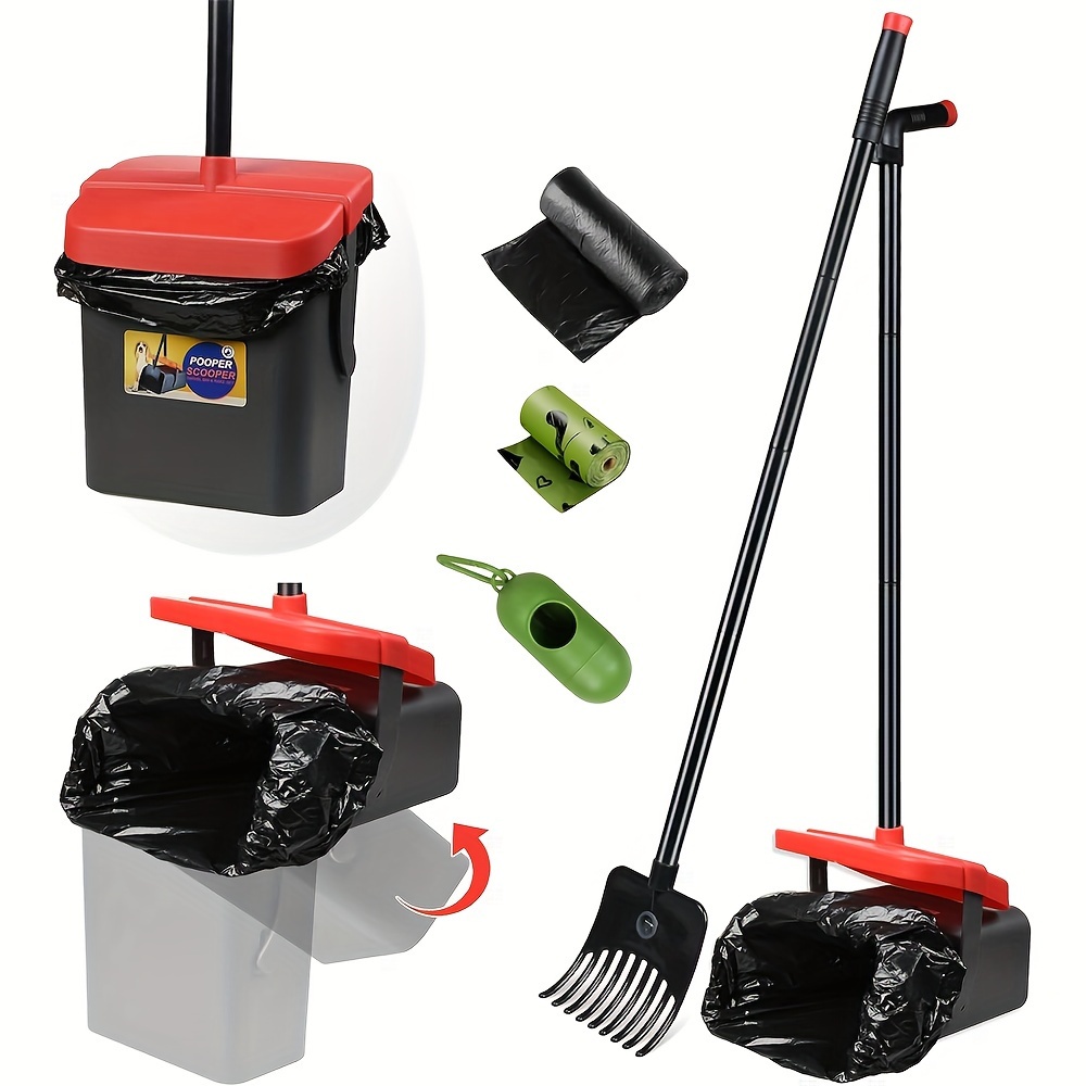 

1set Dog Scooper Set With Swivel Bin, Adjustable Handle 46"/41", Plastic Rake For , Ideal For Large/small/medium Dogs, Pet Waste Picker For Grass, Dirt, Gravel - Pet Supplies