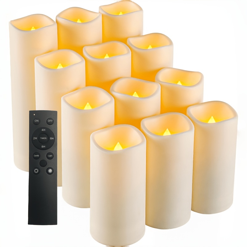 TEMU 12pcs Flameless Flickering Led Electronic Candle Lights With Large Black Remote Control (batteries Not Included), Suitable For Party Gatherings,