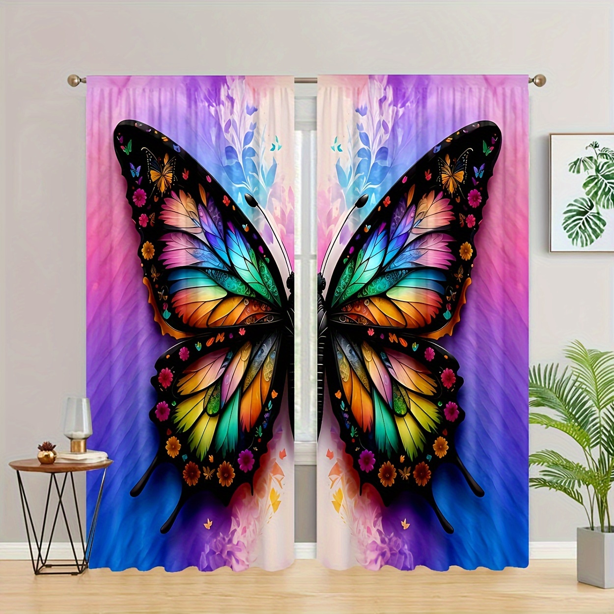 

2 Pieces Of Semi-transparent Curtains With A Five-color Print, Suitable For Study, Kitchen, Living Room, Dormitory, And Bedroom. Pocket Curtains Are Home Decor Accessories For Rod Installation.