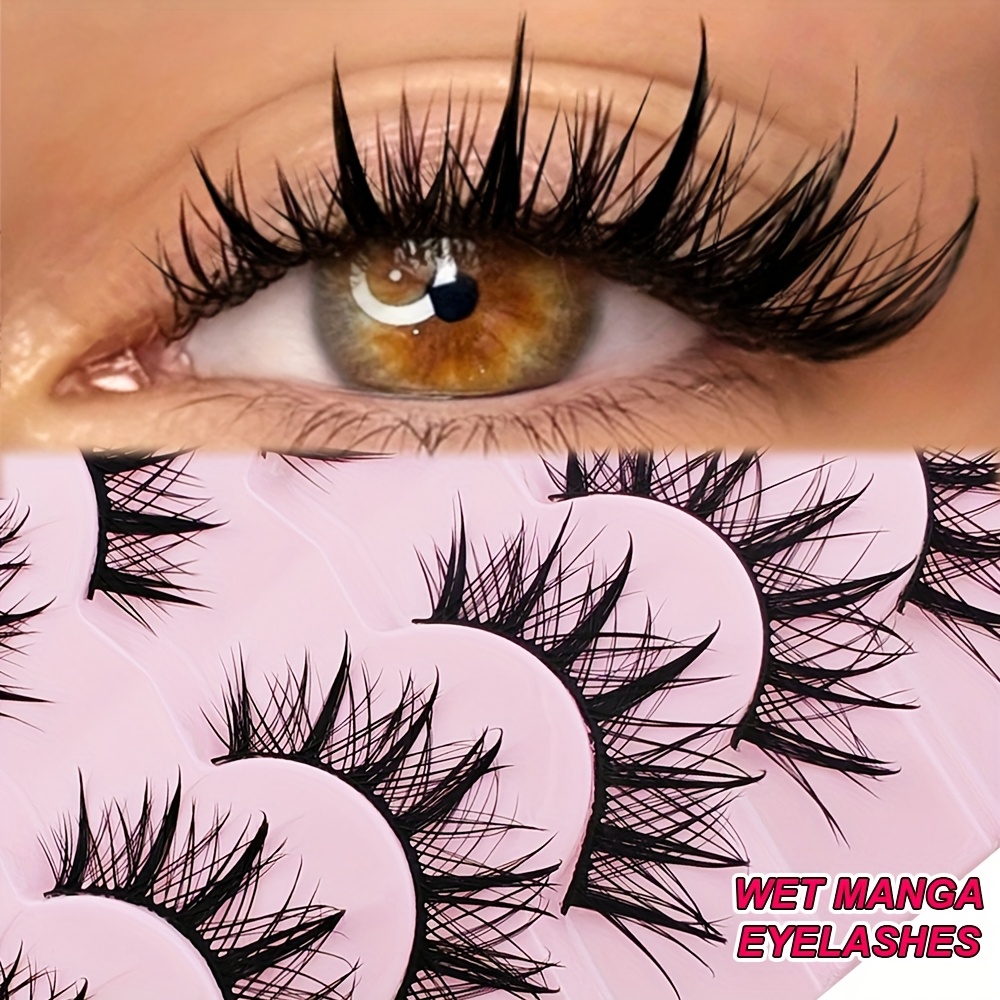 7 Pairs Wet Look Lashes 17mm Wispy Lashes Mink Eyelashes Fluffy Fairy Cat False Eyelashes