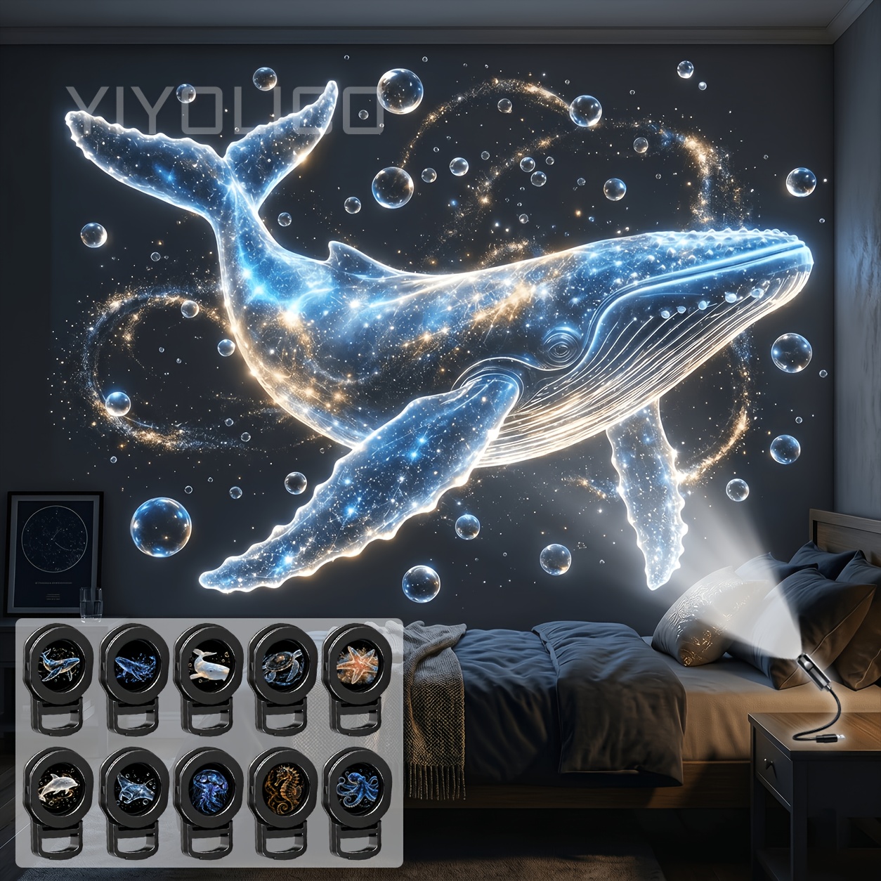 Usb Decorative Projection Lamp, Portable Led Ambient Night Light, Designs: Whale, Sea Turtle, , Dolphin, Starfish, Jellyfish, Octopus, Seahorse, Suitable For Bedroom, Gaming Room