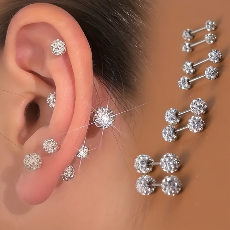 

2/8pcs Elegant Stud Earrings Shining Cz Crystal Ball Fashionable Exquisite Women Men Perfect Stylish Elegant Upscale Sense Jewelry Gifts