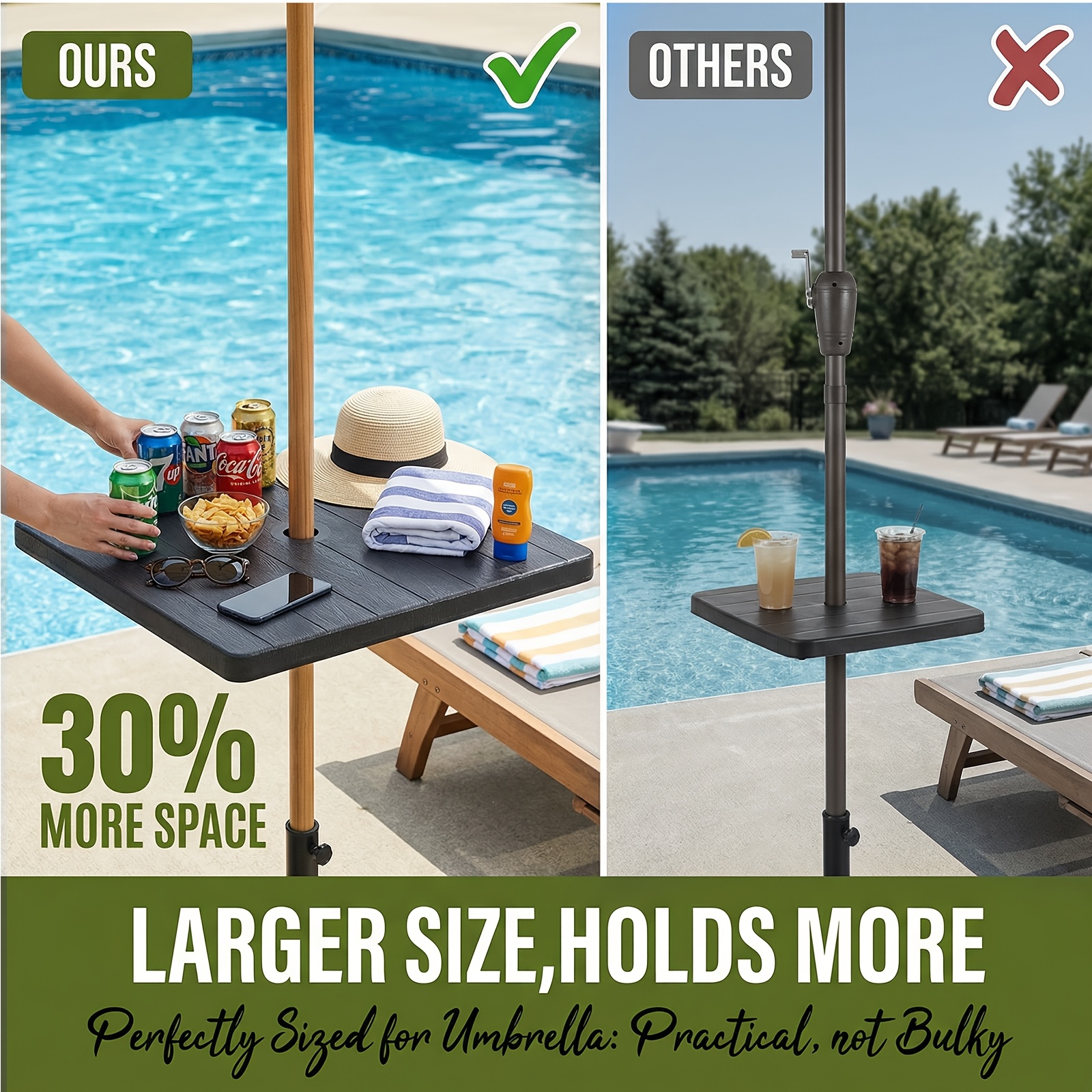 20'' Adjustable HDPE Table Top Umbrella Tray, Fits 1.5in Patio Umbrella Pole, Black Umbrella Table for Lawn, Deck, Garden, Backyard & Pool Use