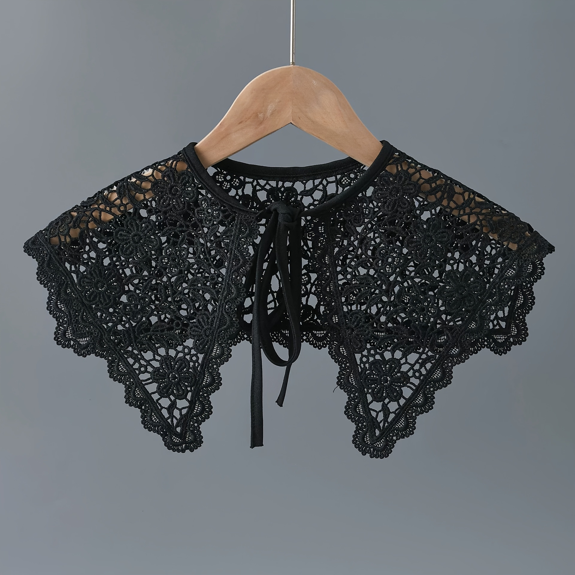 TEMU 1 Elegant Women's Lace Detachable Collar Scarf, Embroidered Openwork Small Shawl, Vintage, Fashionable, Breathable, For An Accessory