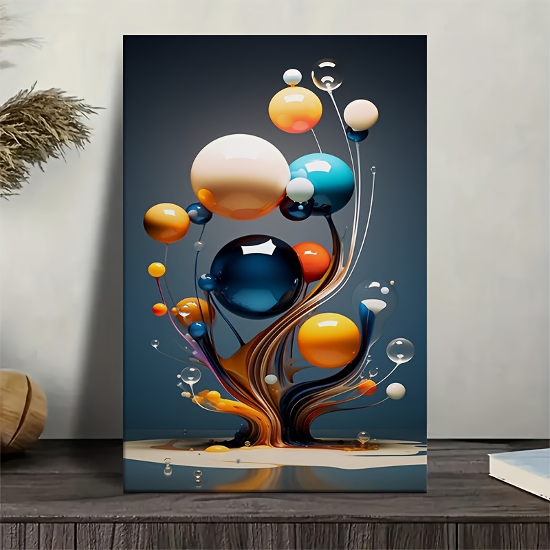 TEMU 1pc Peinture à l'huile abstraite avec perles colorées - Impression sur toile moderne avec cadre en bois , encres de haute qualité résistantes à