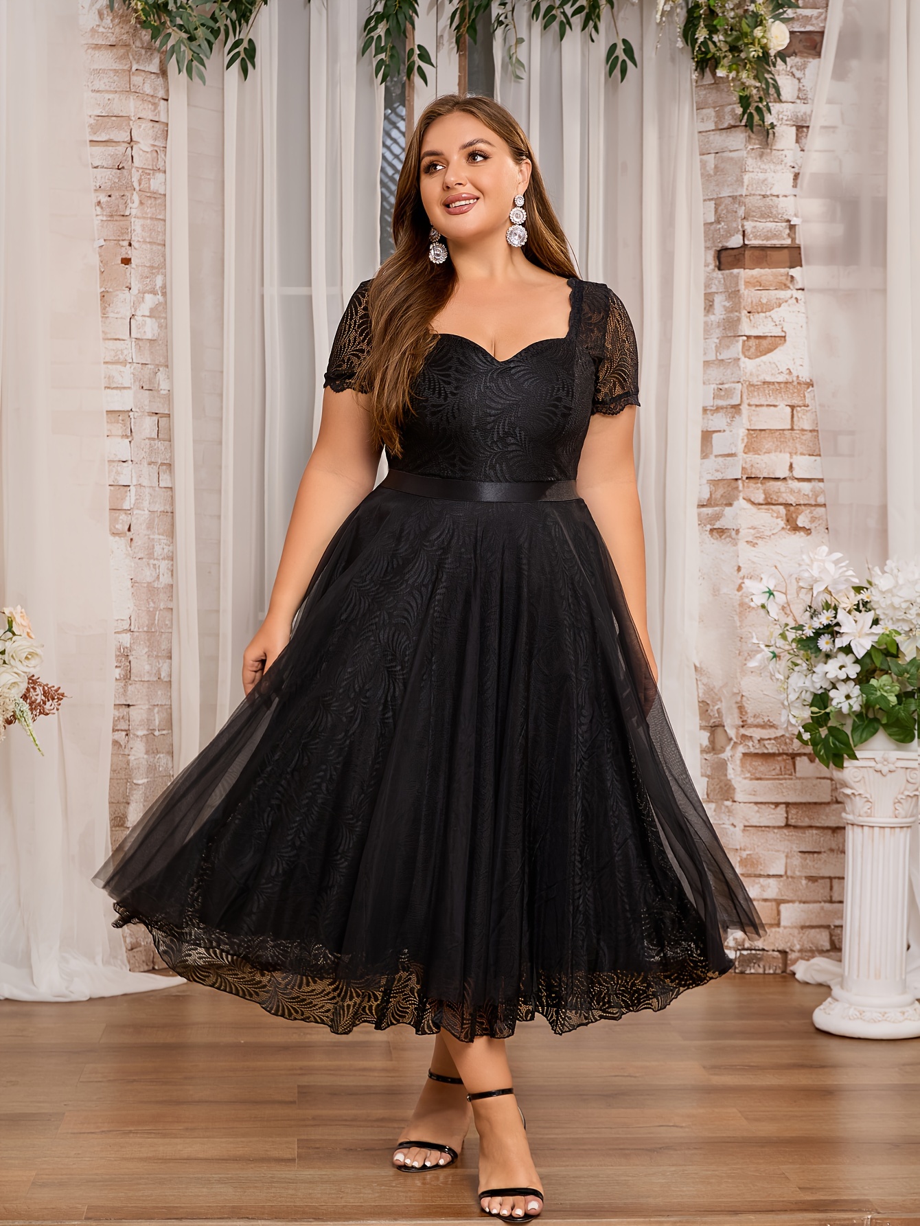 slim fit dress slacks Final Sale Plus Size Shiny Faux Wrap Gown with Slit in Black