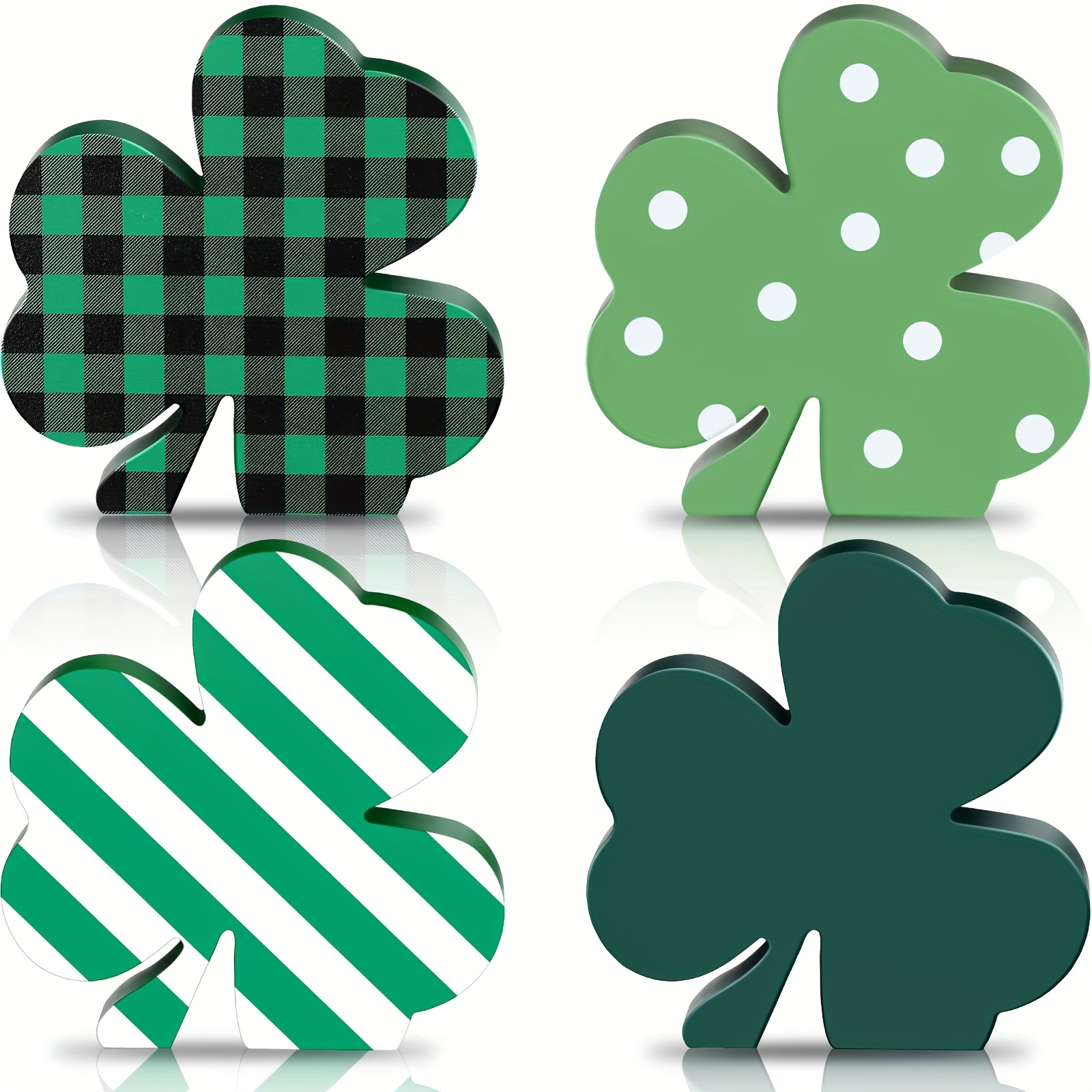 

4pcs 's Wooden Shamrock Table Signs - Irish Wood Centerpiece For Office Fireplace Tiered Tray Decor, Decoration