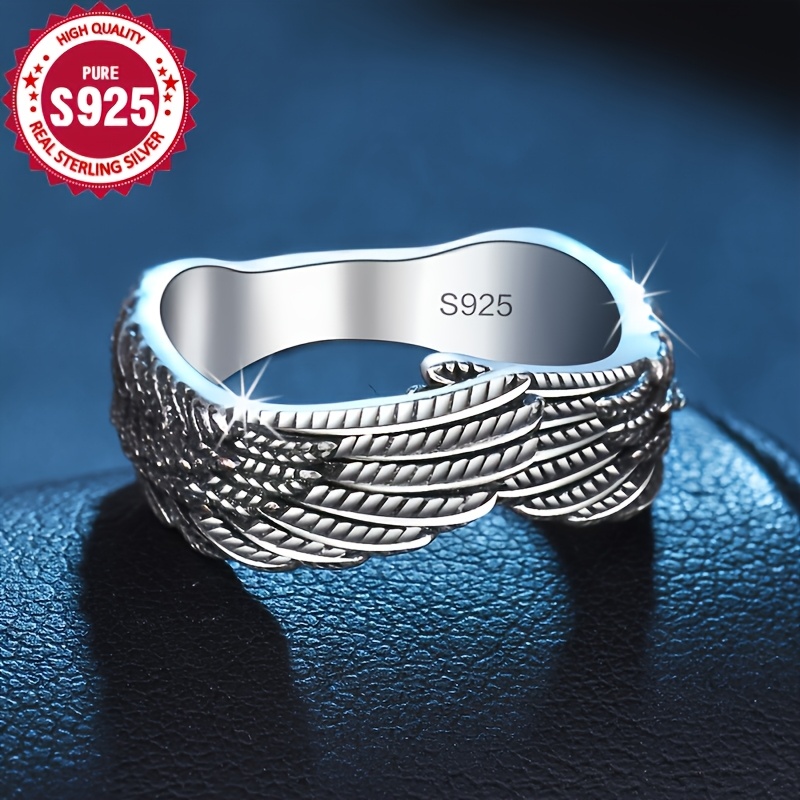 925 Hypoallergenic Winged Ring, Retro Minimalist Unique Finger Ring