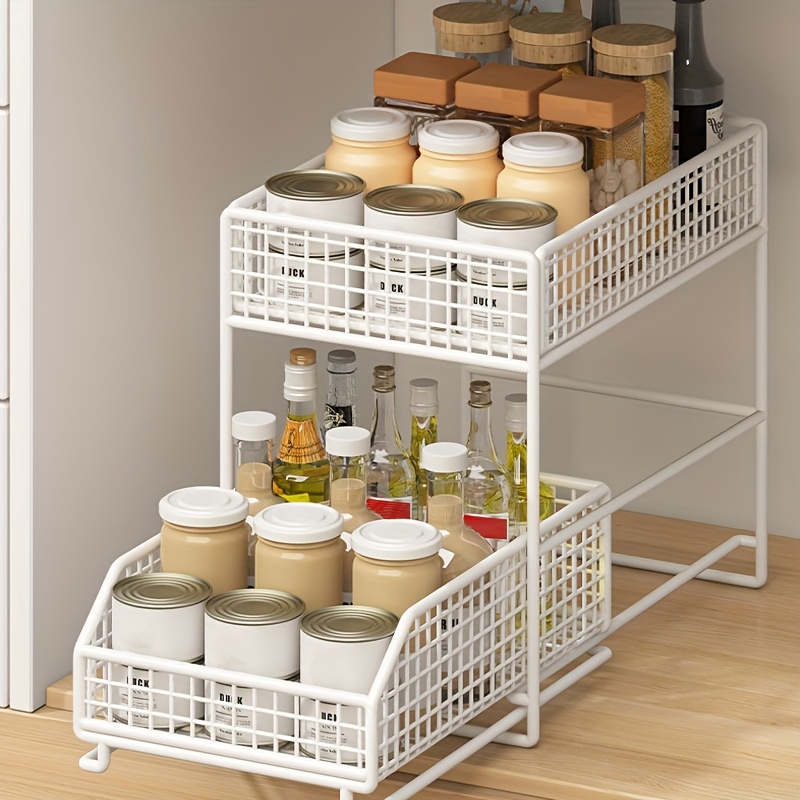 a large capacity under sink storage rack multifunctional metal organizer with shelves for bowls dishes and condiments an   for kitchen cabinet space kitchen storage rack black white Product details 3