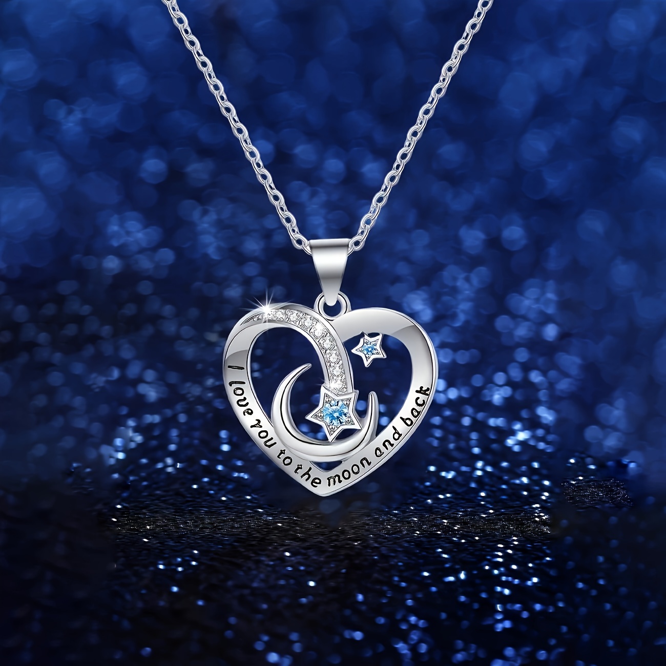 TEMU A Beautiful Silvery Necklace For Women, Featuring Star And Moon Designs, A Heart Pendant, And Luxurious Synthetic Zirconia, Perfect As A Holiday
