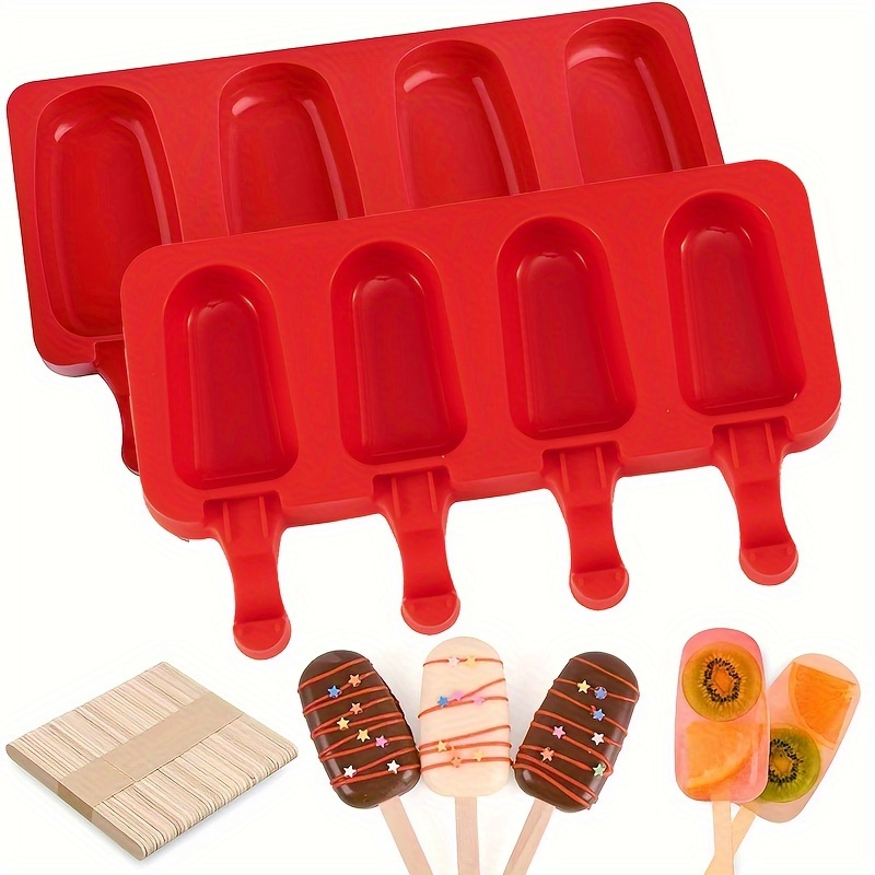 

2pcs, Popsicle Mold, Silicone Ice Pop Molds Set, Ice Cream Molds With 50 Wooden Sticks For Cake Pop, Ice Pop, Cakesicles, Kitchen Accessaries, Party Supplies, Summer Supplies