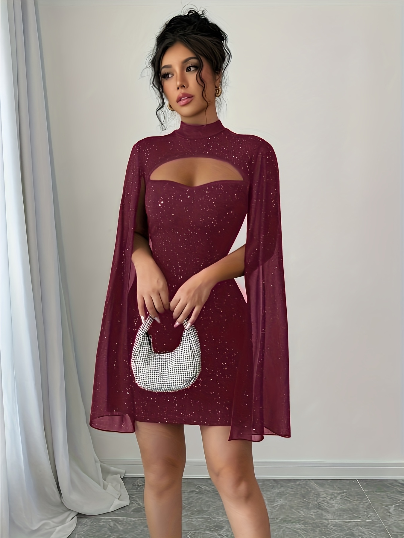 cape dress burgundy Women's Ruffle Cape Dress | ELSA Wine Red main image 0