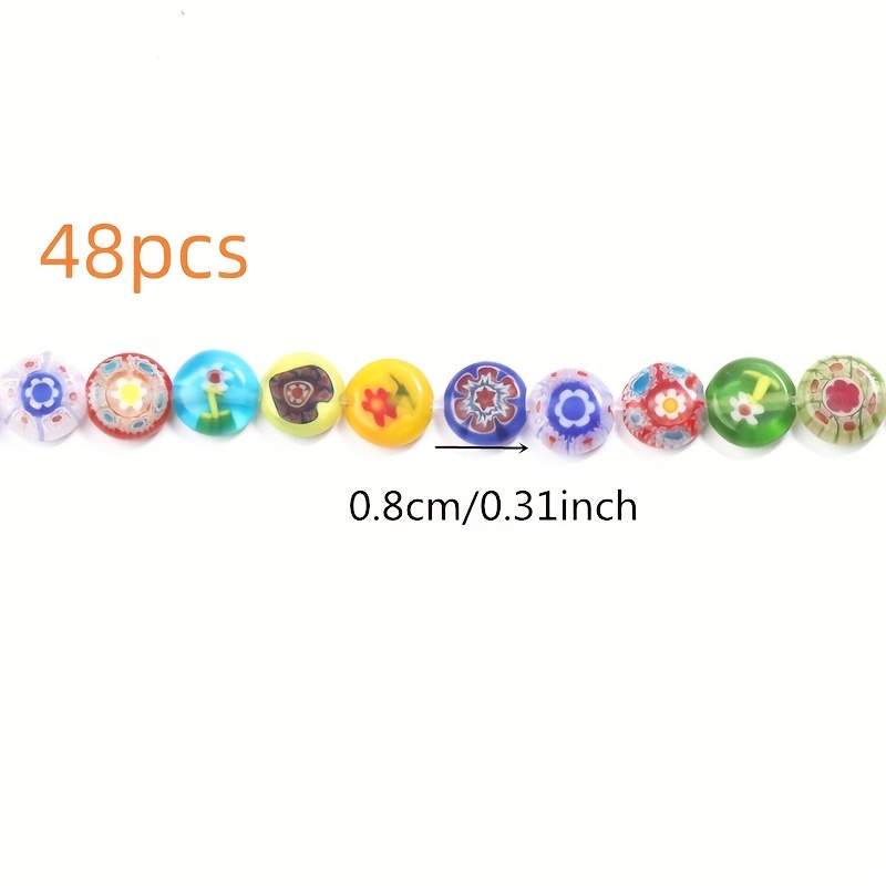 TEMU 8Mm 48pcs de Cuentas de Flores de Vidrio Coloridas, Cuentas Espaciadoras Suelas para Fabricación de Joyas, Pulseras, Collares, Cadenas de