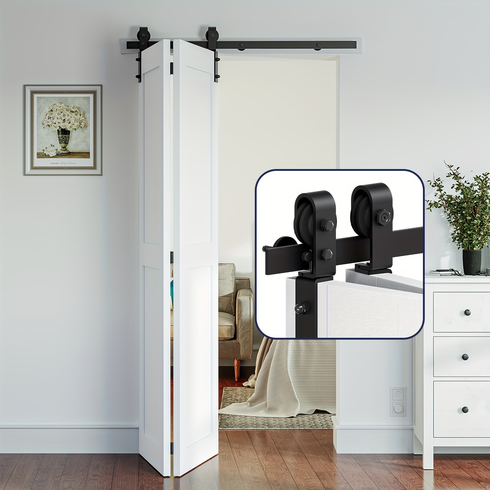 

Bifold Sliding Barn Door Hardware Track Kit, Side Mounted Black Roller, Smoothly And Quietly, Assembly Easy, Fit Double Door 4 Bi-folding Doors (door Not Included)