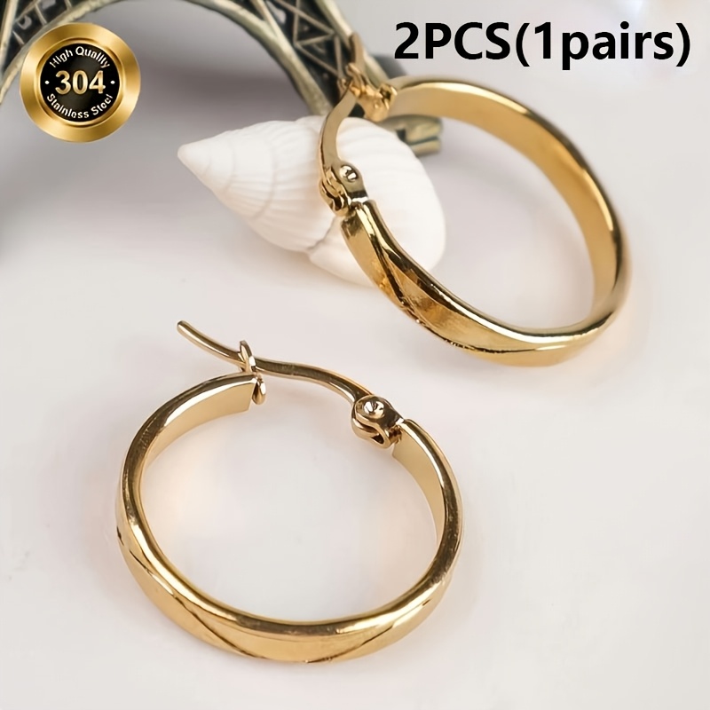 TEMU Pendientes redondos grabados de 2 de acero inoxidable 304 en tono dorado para /verano, accesorios para versátiles, y elegantes, adecuados para