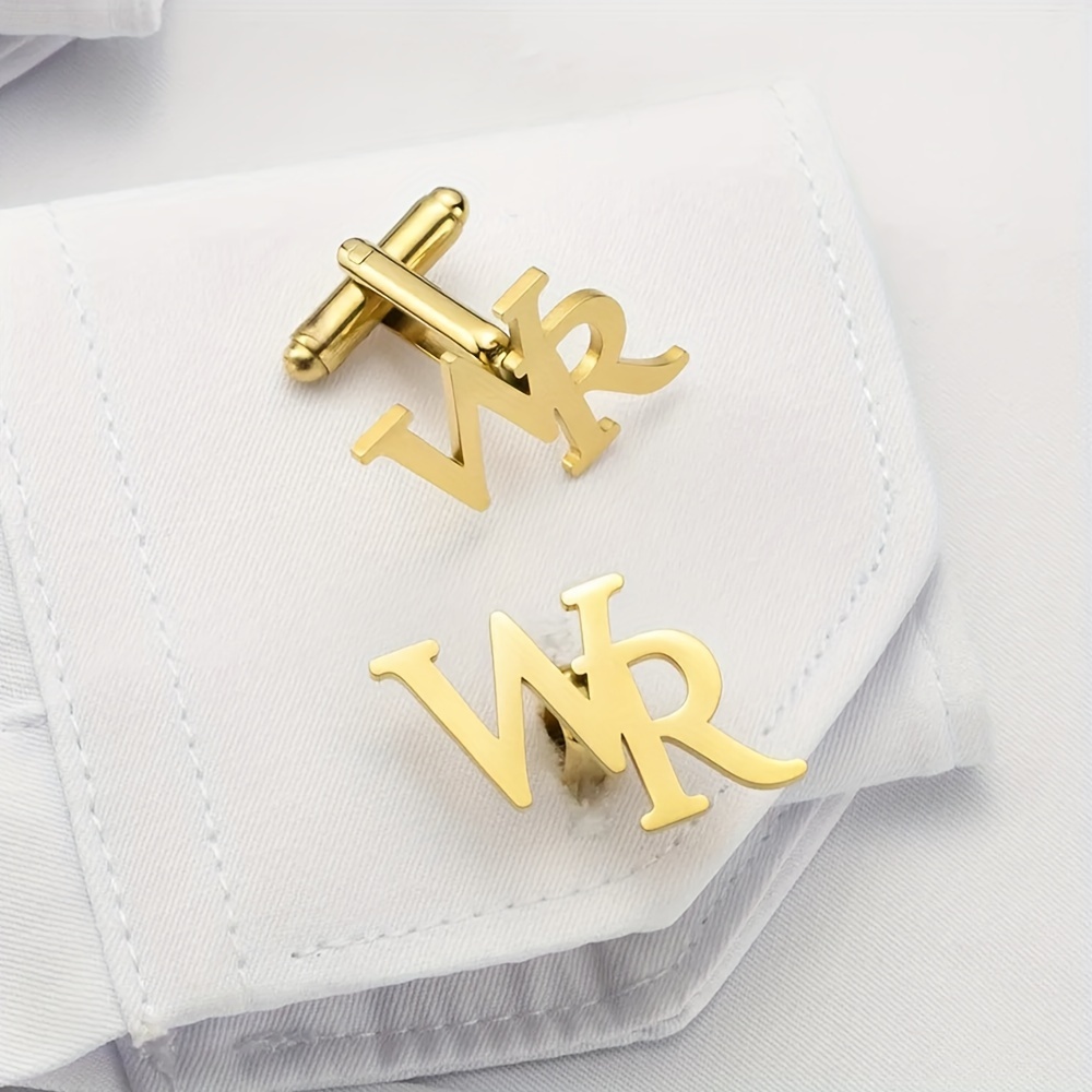 

Custom Dual Initial Cufflinks, Personalized Stainless Steel Golden-tone Couple's For Men And Women, Ideal For And Wedding, English Letters, Work,