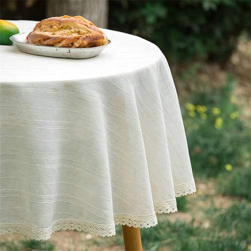 elegante 3d- -leinen-tischdecke mit spitzenbesatz - 59 runde, atmungsaktiv und maschinenwebt für kaffeehaus, schlafzimmer oder kleine runde tischdekoration