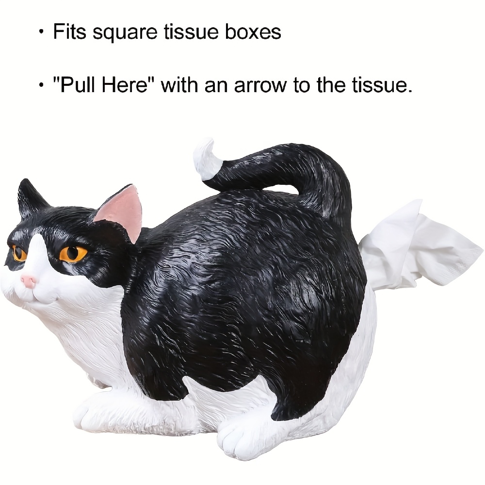   cat tail resin tissue holder black and white suitable for standard square boxes   for bathroom decor