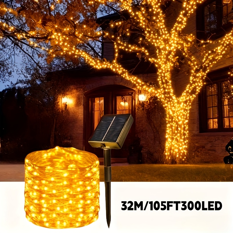 TEMU 1 cadena de luces solares de con viento, luz eléctrica de litio, decoración festiva, IP54, tira de luces para exteriores, ideal para múltiples