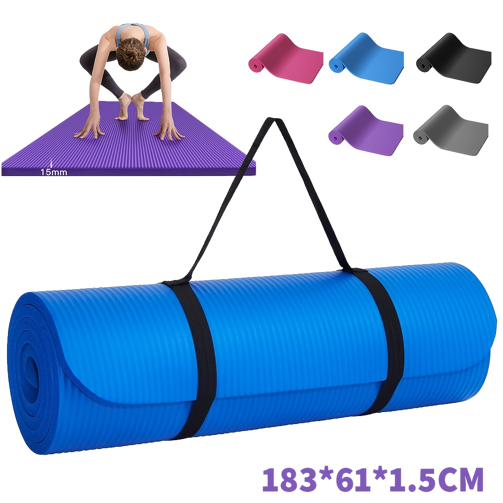 

High-quality Nbr Material Yoga Mat Bundle - Non-slip, With Lines, Includes Carrying Strap & 3 Color Options (blue, Purple, Black) - Ideal For Gymnastics, Exercise & Yoga,