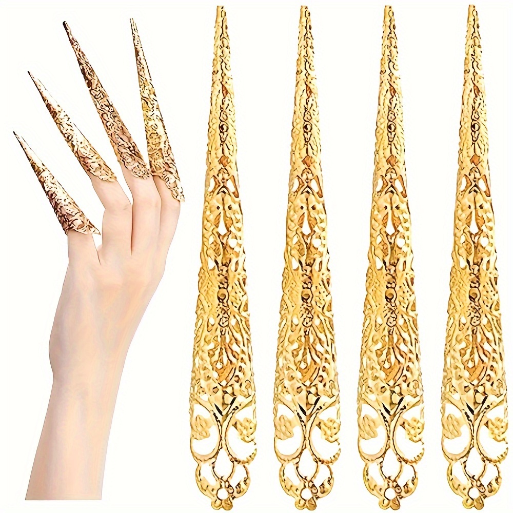 

10-pack Queen-inspired Costume Fingertip Claws, Golden Joints Ring Nail Tips, Halloween Cosplay, Finger Joint Protection Accessories, Unscented