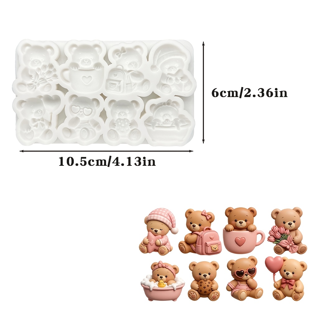 TEMU Moule en à cavités pour pâte à sucre d'ours multi-styles, décoration de gâteau au chocolat ours de dessin animé adorable, moule pour