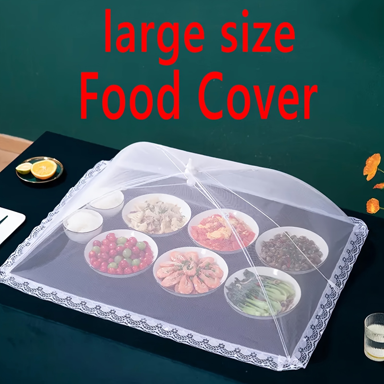 TEMU Set Of 1 Foldable Stainless Steel Food Cover Tent With Lace Edging, Large Insect-proof Protective Dust Cover For Outdoor Parties, Picnics, Bbqs, And Camping, Kitchen Organization Accessory