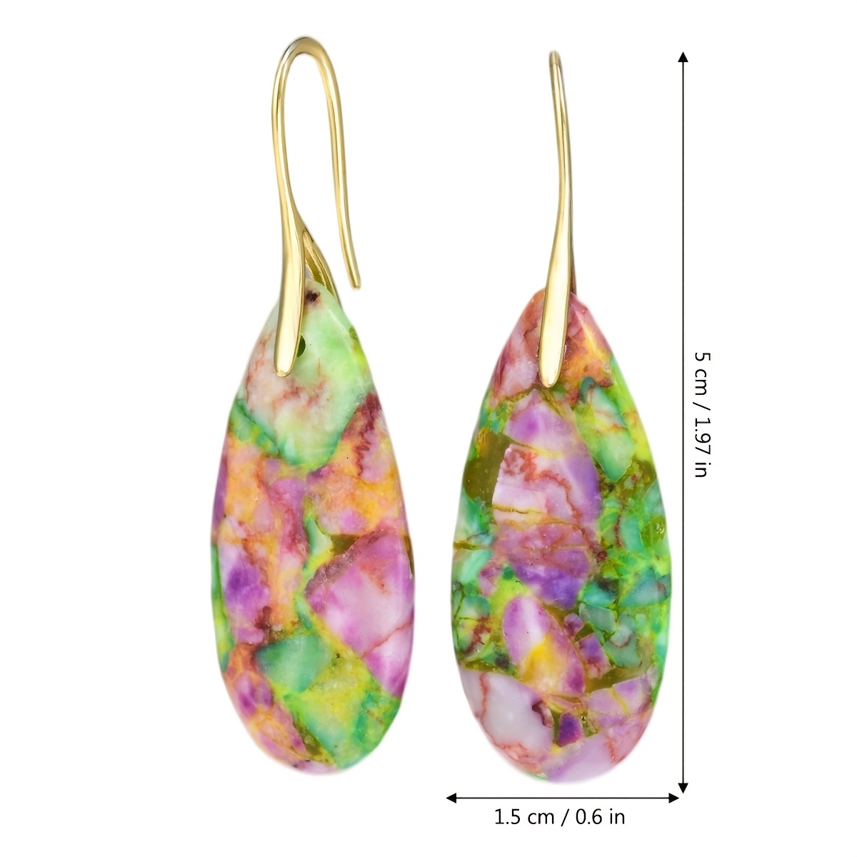 Women's Plated Bohemian Multicolor Stone Long Teardrop Earrings
