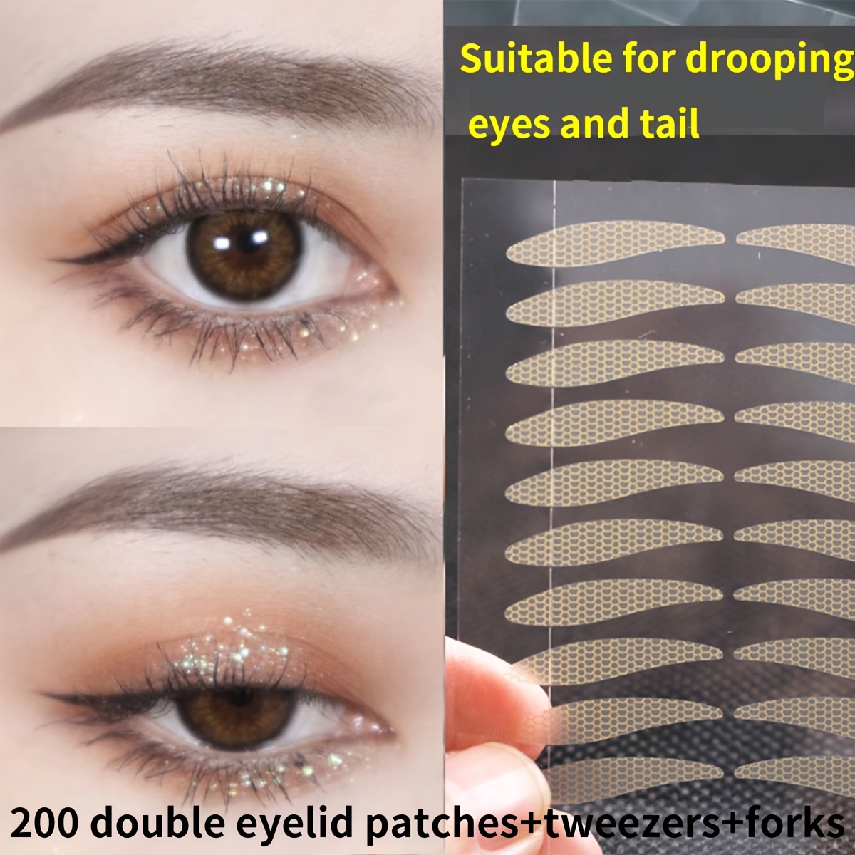 

200pcs Anti-eye Sagging Double Eyelid Stickers Single-sided Lace Stuck Invisible Natural Narrow Front And Wide Rear Adjust Tail, Eye Tail Sagging