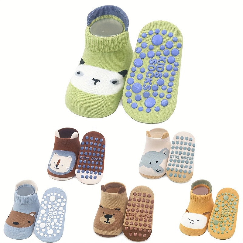 Image of 6 Pairs Kids Non-slip Ankle Socks With Cartoon Animal Designs - Fit, Machine Washable Wear For , Soft Floor Socks For Playtime & Everyday Use, Footwear, Patterns