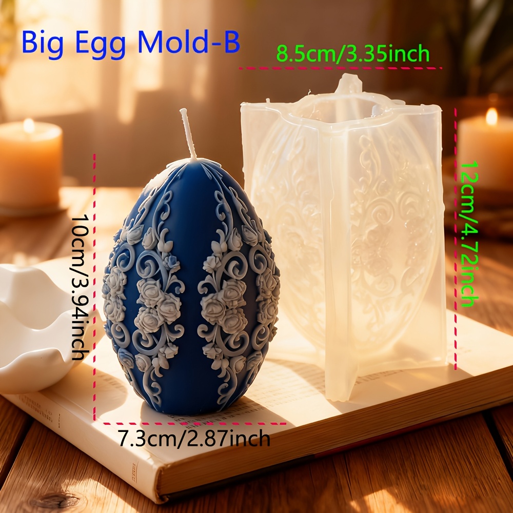 TEMU 1pc Floral Vine Egg Candle Mold Flower Embossed Egg Soap Mold Geometric Eggs Gypsum Epoxy Resin Decoration Crafts Easter Gifts