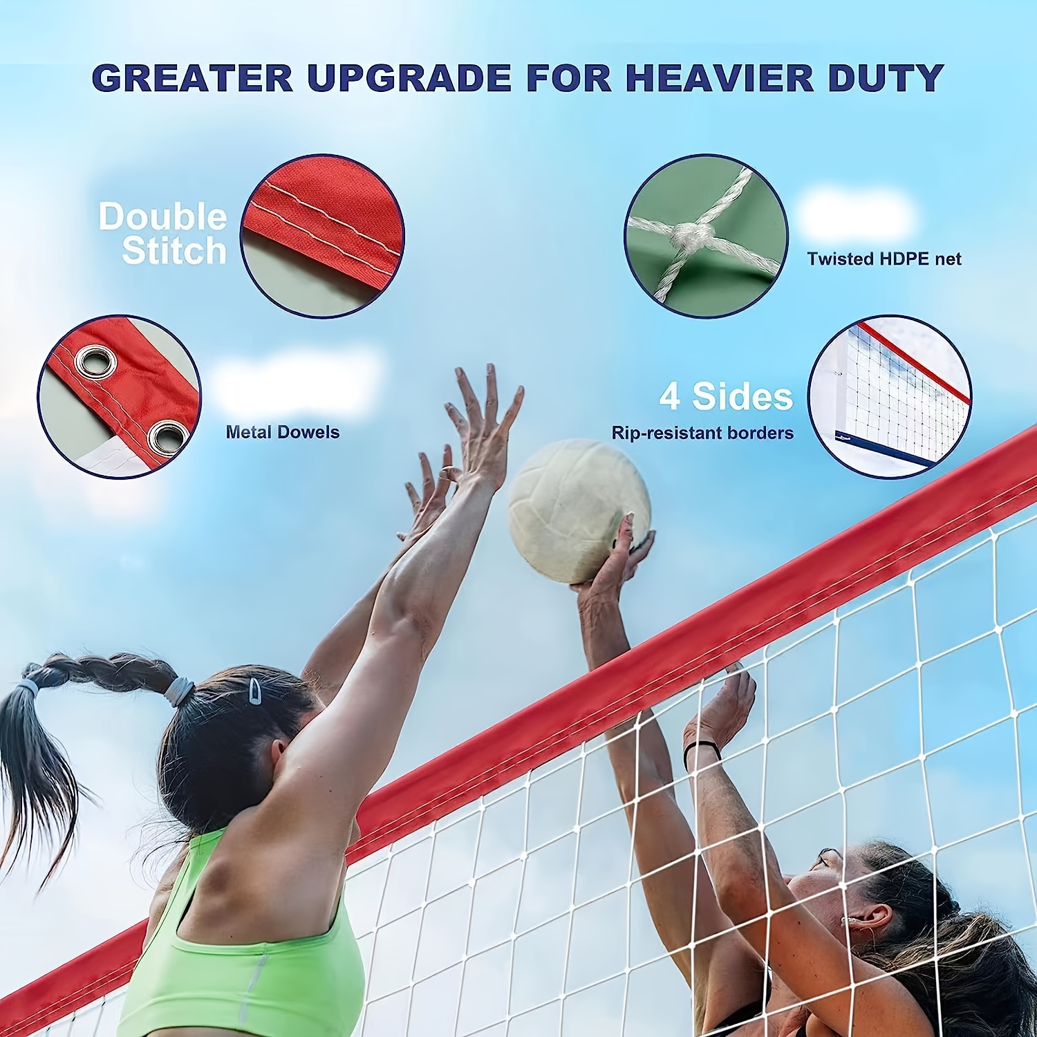 Premium 32x3ft Volleyball Net - Durable PE Material, Ideal for Backyard, Pool, Beach & Indoor Play - For Sports Enthusiasts & Families - Perfect for Outdoor & Indoor Games