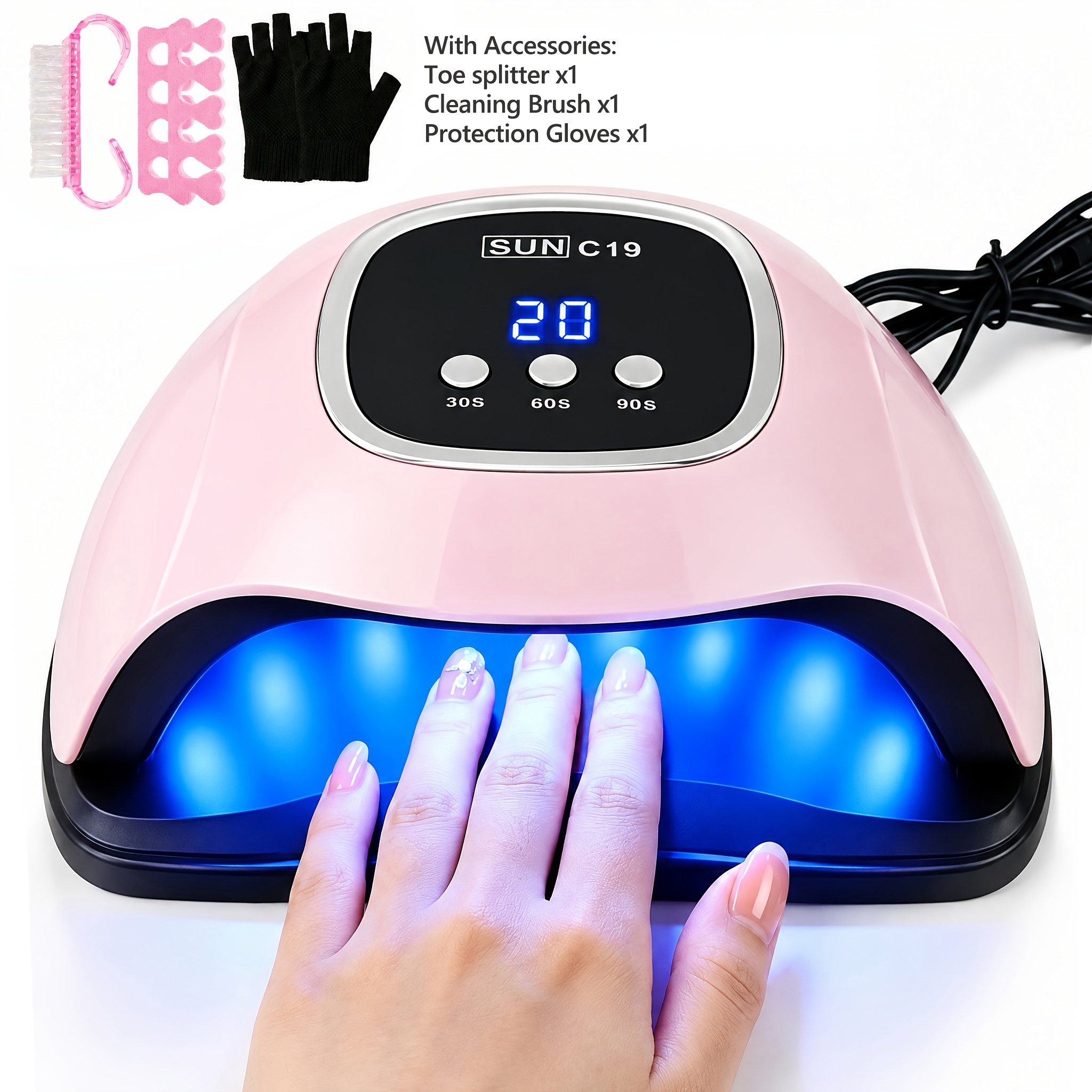 Smart New 120w Manicure Lamp Set, Includes 5 Nail Tools, Auto-sensing, 24 /led Bulbs, 3 Timers, Large Display Screen, Usb Port, Fast, Lightweight & Portable, Suitable For Home Use, White/ Pink