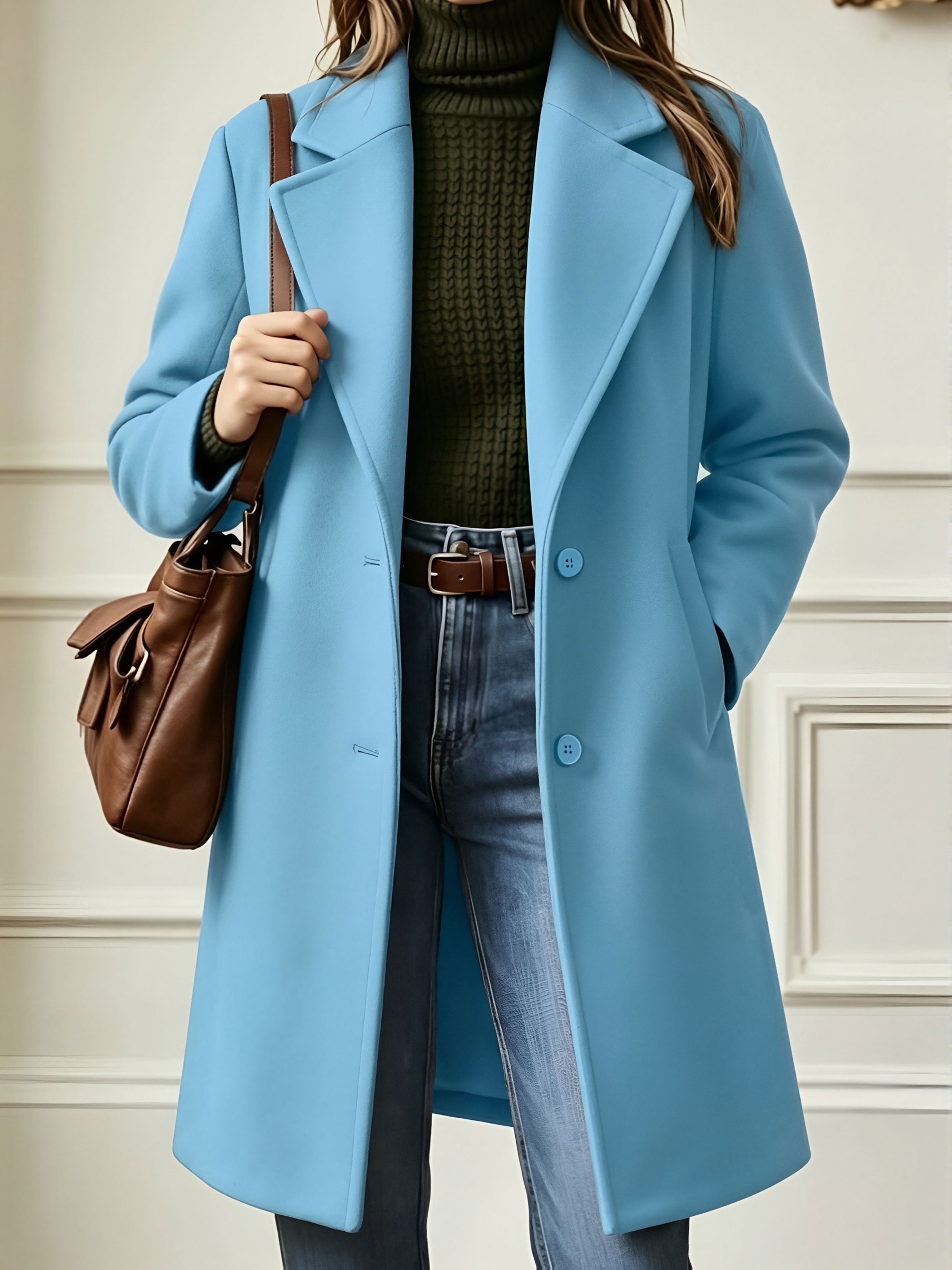 Veste d'automne-hiver grande taille pour femmes, manteau à revers, longueur moyenne, élégante, ample, veste décontractée pour femmes