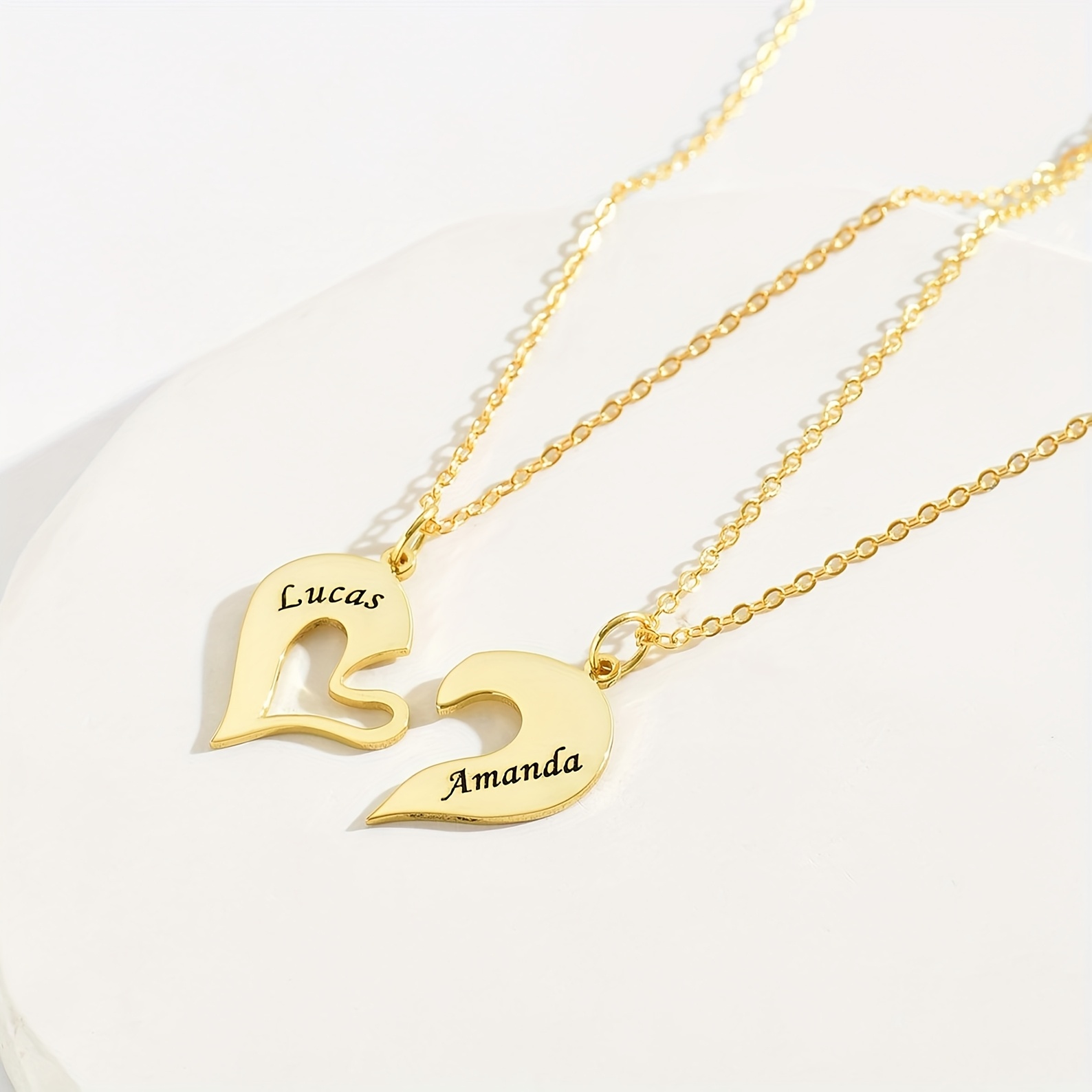 Custom Couple's Half-Heart Necklace Set