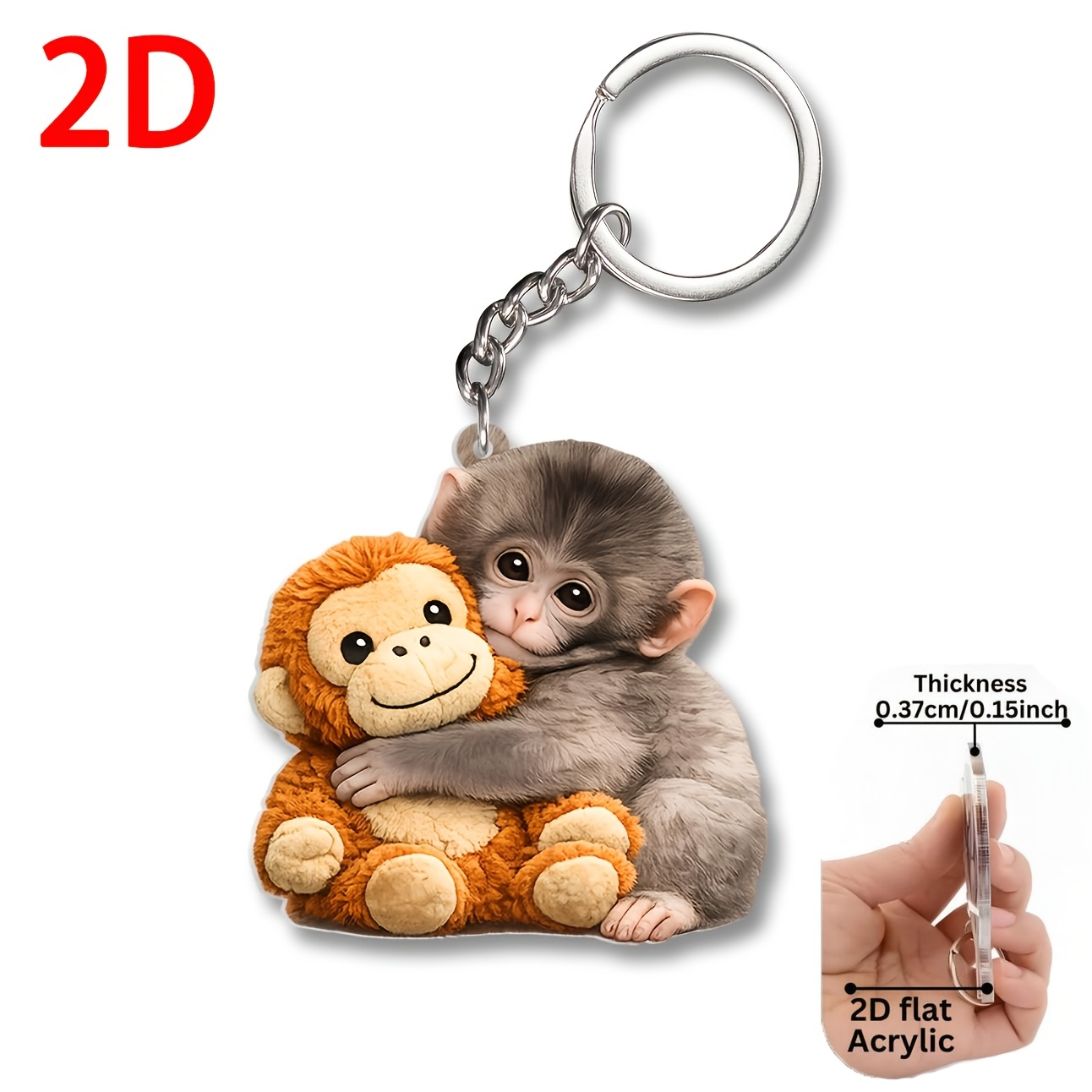 TEMU 2d Flat - Protect The "" Keychain - A Cute 2d Monkey Pendant - A Gift Suitable For Backpacks, Handbags, And Car Keys - A Present For