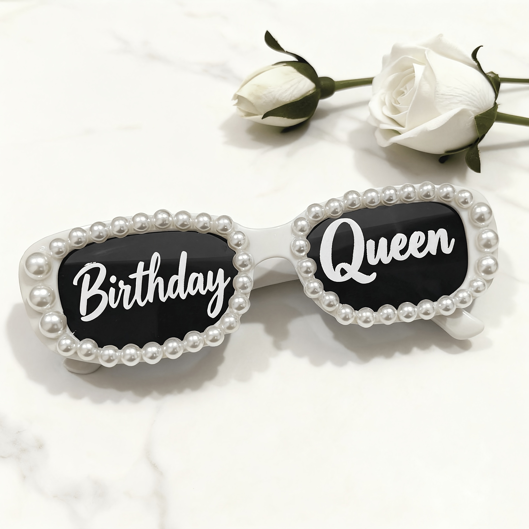 TEMU Lunettes rectangulaires "Reine du Jour d'Anniversaire" avec carrés de strass colorés et carrés de strass rétro - Parfaites pour les enterrements