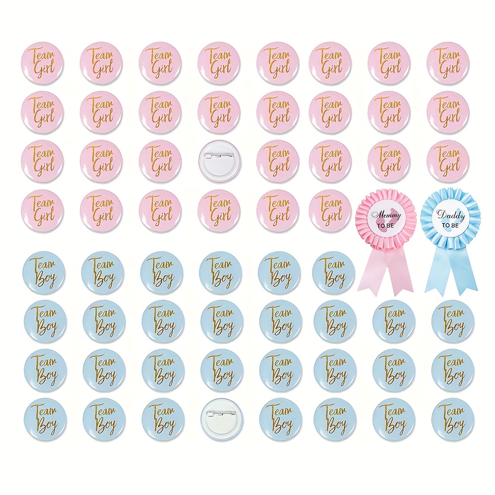 Image of Gift For Her/him 60pcs Gender Reveal Party Pins Badges 2pcs Daddy And Mommy To Be Tinplate Badge Pin Team Or Buttons 4.5cm/1.8in Shower Decorations Favors Supplies, Halloween, Christmas
