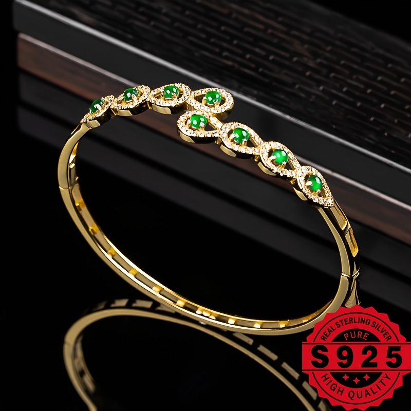 E-shop 925 Silber Eingefasster Natürlicher Grad A Eis-Samen Vollgrün Damen Schmuck Mode Verstellbares Einfaches DIY Verschlussarmband Geschenkbox für