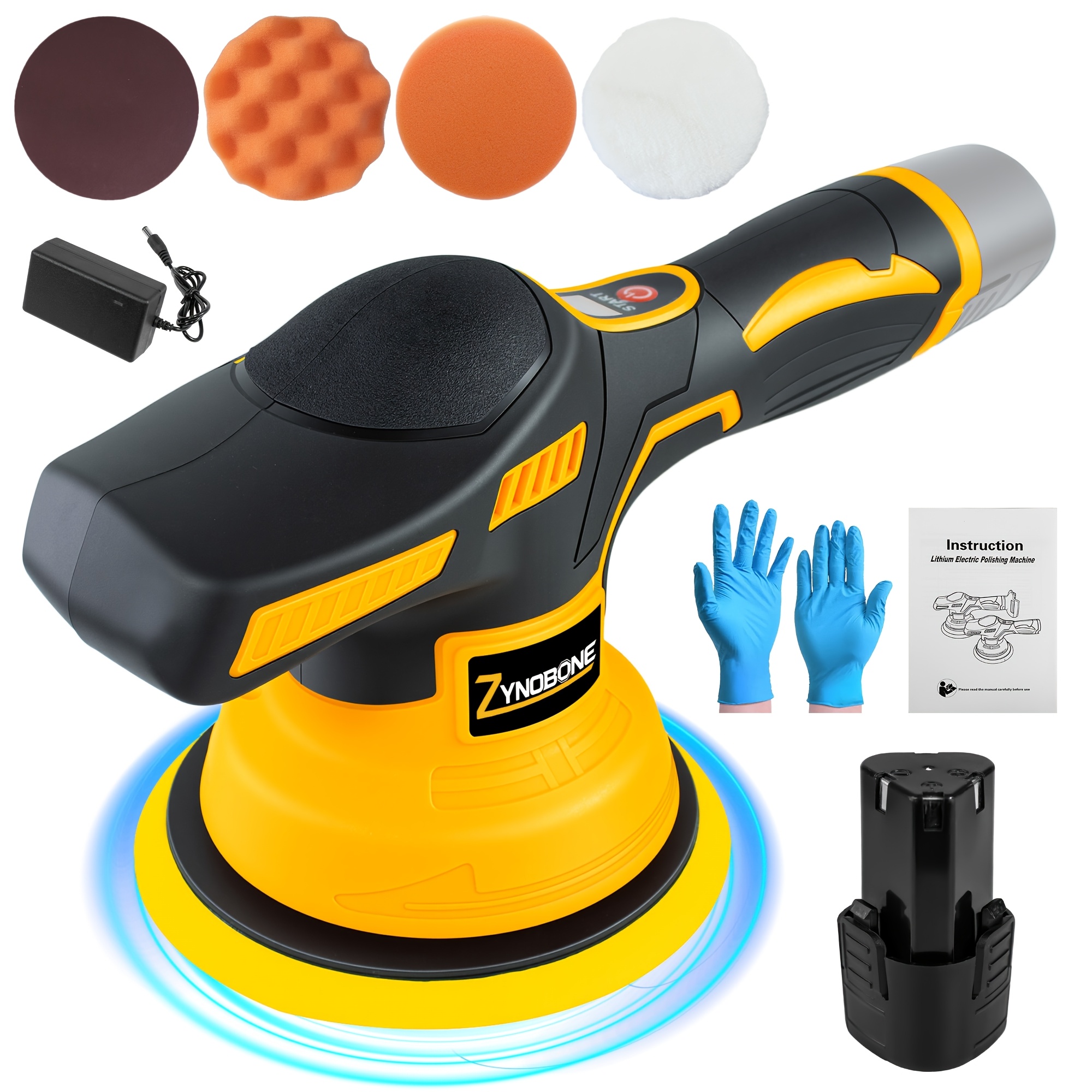 TEMU Cordless Car Polisher Kit, Brushless 6-inch Car Buffer Polisher Kit [2x 2000mah Battery And Complete Set Of Accessories] 9-speed , Led Display