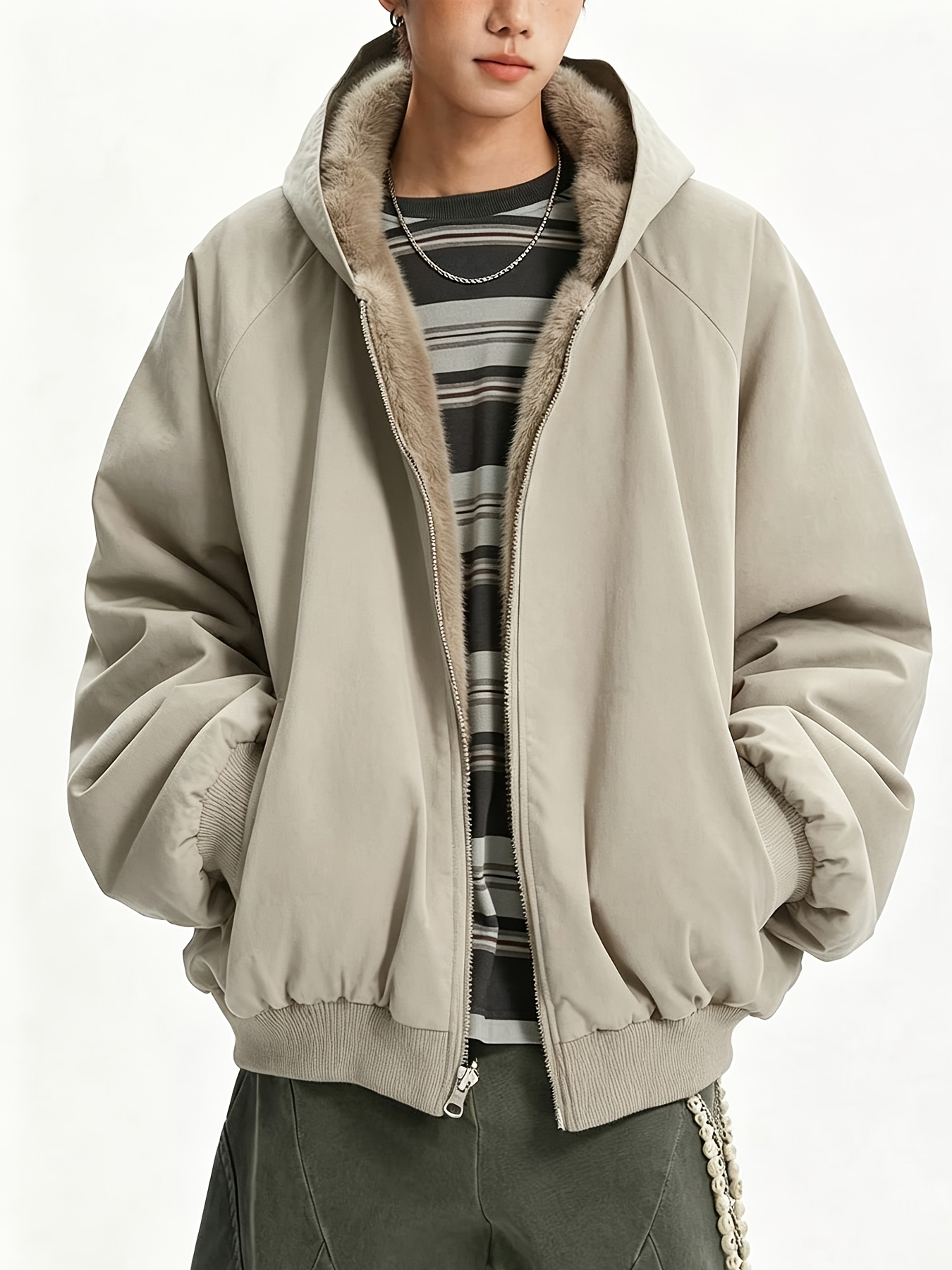 Men's Reversible Zip-Up Hooded Thick Jacket
