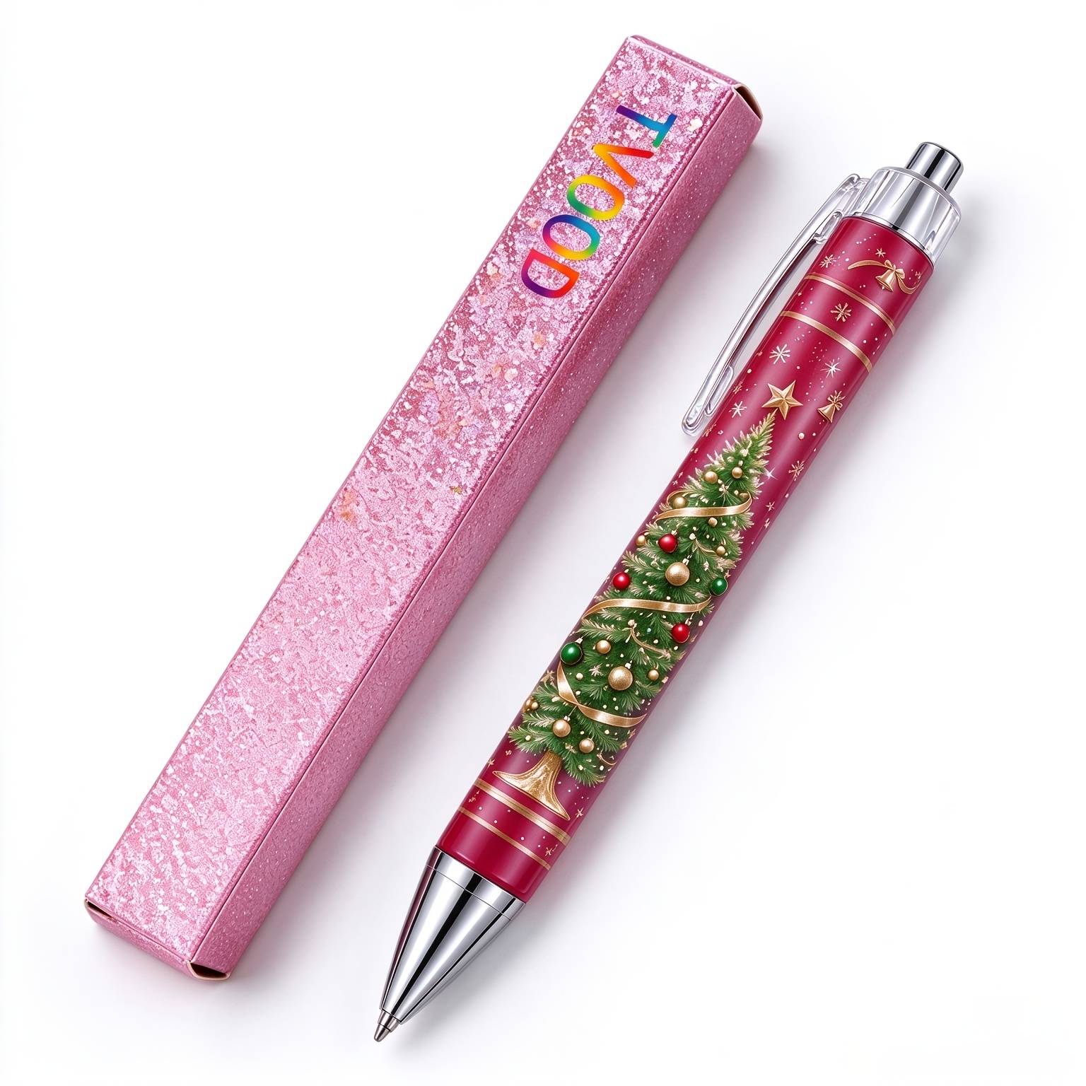 TEMU Stylo à bille rétractable arbre de Noël créatif, design luxueux, motif imprimé HD, à écriture fluide. Idéal pour , et l'utilisation quotidienne,