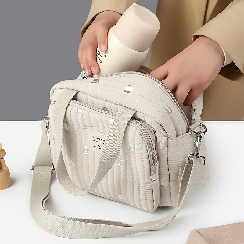 1pc insulated   with breast milk storage large capacity shoulder crossbody diaper organizer polyester fabric light beige with zipper pockets and adjustable strap breastfeeding essentials stylish   durable shoulder bag