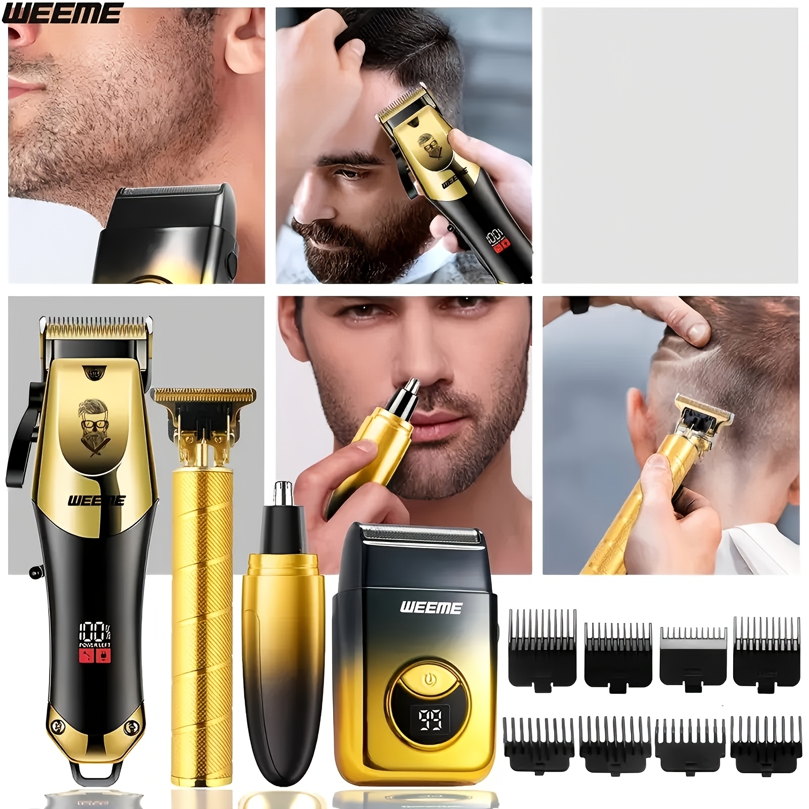 WEEME Heren Blauw/Gouden 4-delige Tondeuse en Trimmer Set